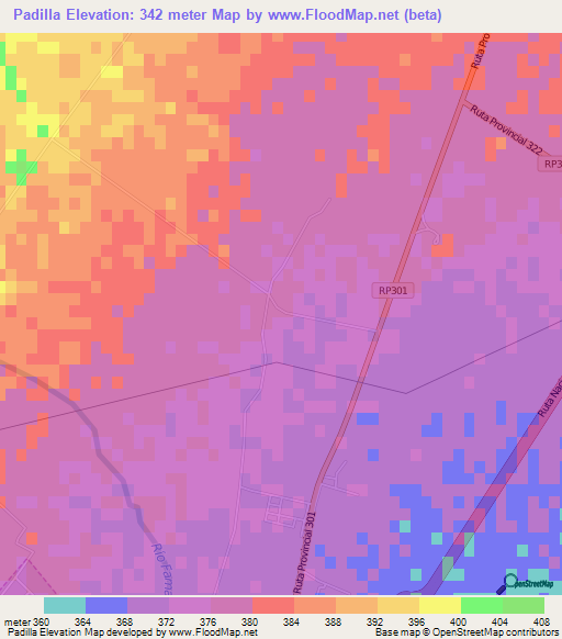 Padilla,Argentina Elevation Map