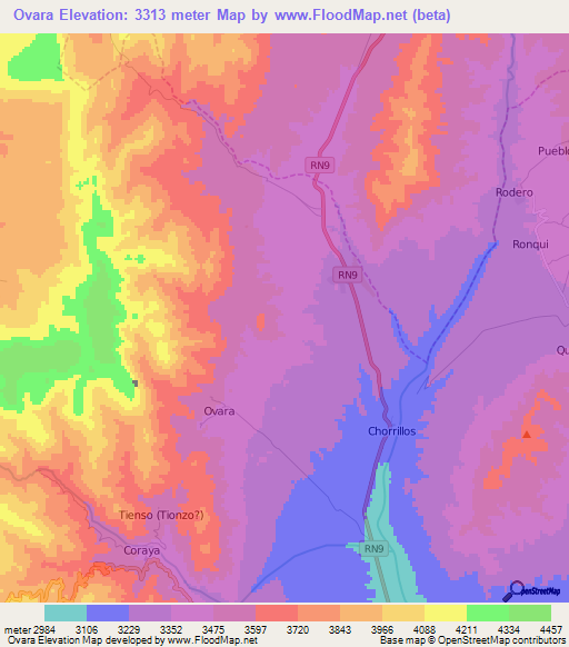Ovara,Argentina Elevation Map