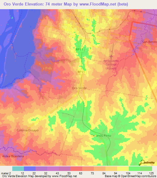 Oro Verde,Argentina Elevation Map