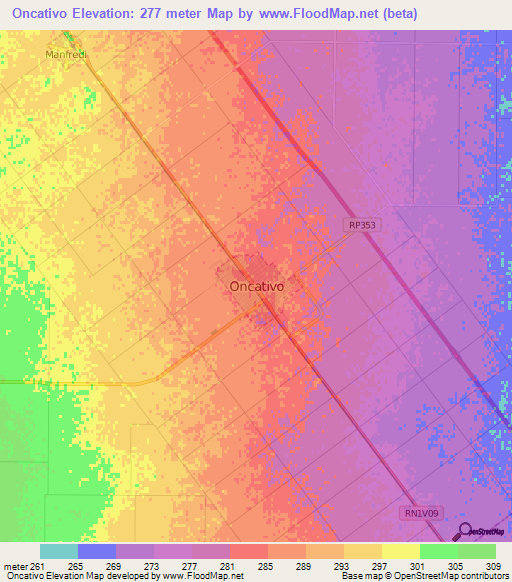 Oncativo,Argentina Elevation Map