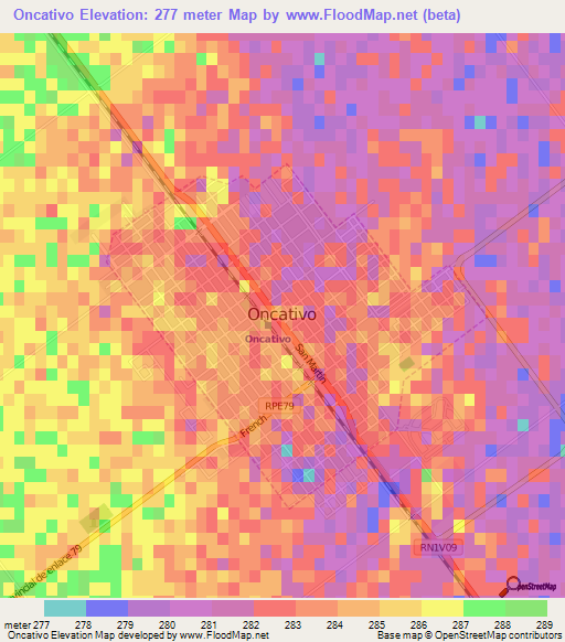 Oncativo,Argentina Elevation Map