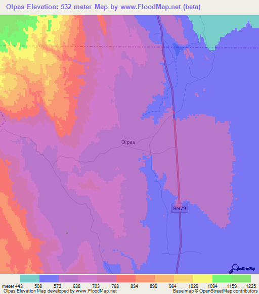 Olpas,Argentina Elevation Map