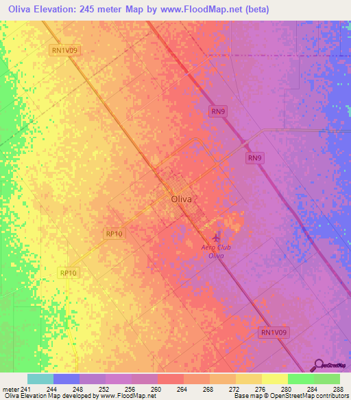 Oliva,Argentina Elevation Map