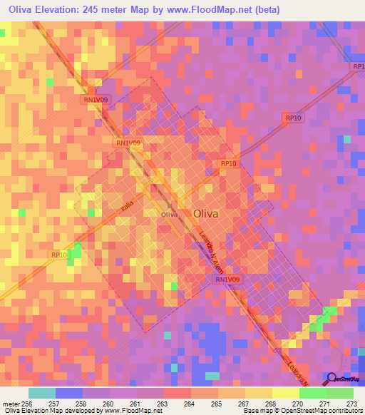 Oliva,Argentina Elevation Map