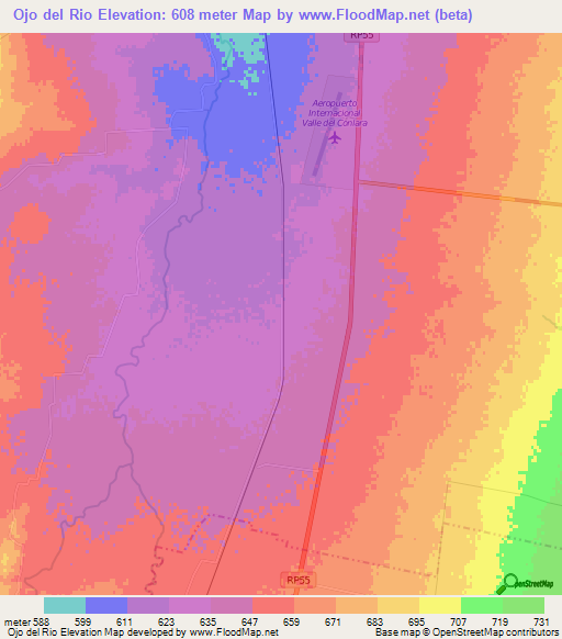Ojo del Rio,Argentina Elevation Map