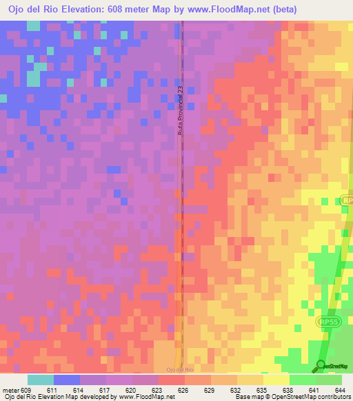 Ojo del Rio,Argentina Elevation Map