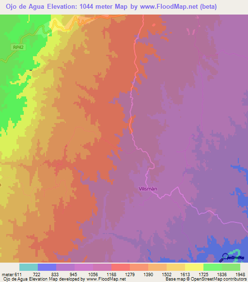 Ojo de Agua,Argentina Elevation Map