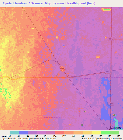 Ojeda,Argentina Elevation Map
