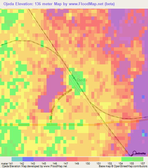 Ojeda,Argentina Elevation Map