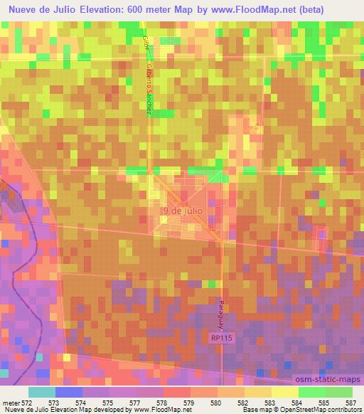Nueve de Julio,Argentina Elevation Map