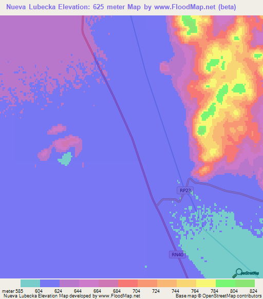 Nueva Lubecka,Argentina Elevation Map