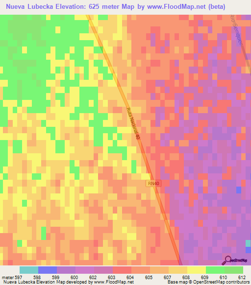 Nueva Lubecka,Argentina Elevation Map