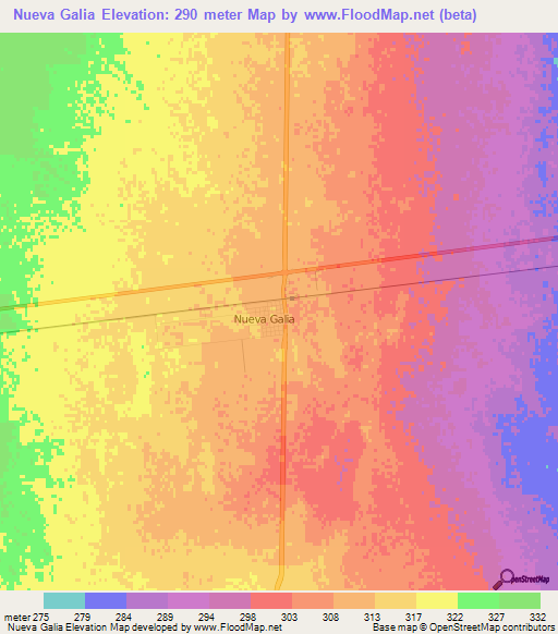 Nueva Galia,Argentina Elevation Map