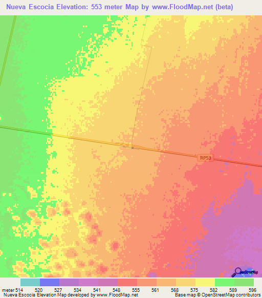 Nueva Escocia,Argentina Elevation Map
