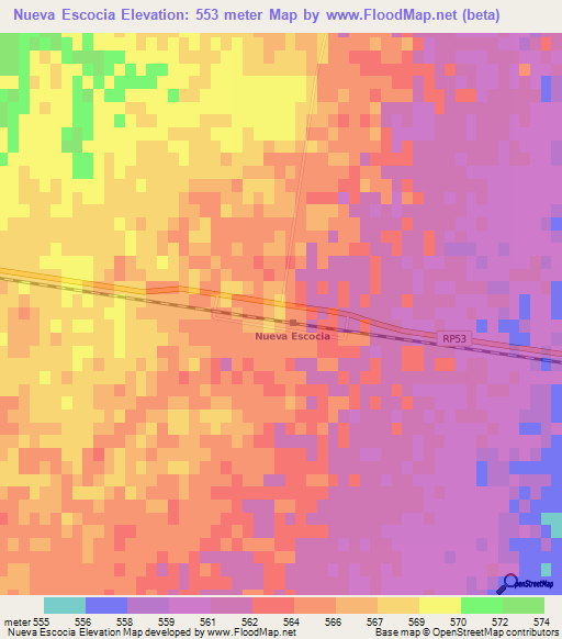 Nueva Escocia,Argentina Elevation Map