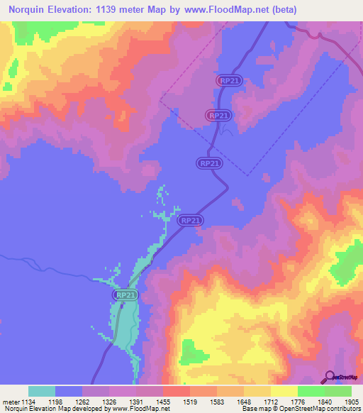 Norquin,Argentina Elevation Map