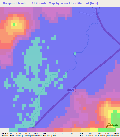 Norquin,Argentina Elevation Map