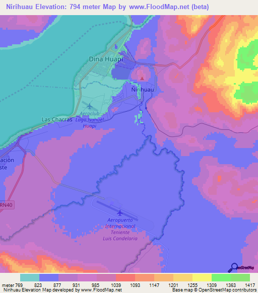 Nirihuau,Argentina Elevation Map