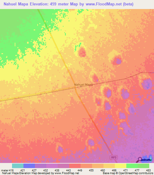 Nahuel Mapa,Argentina Elevation Map