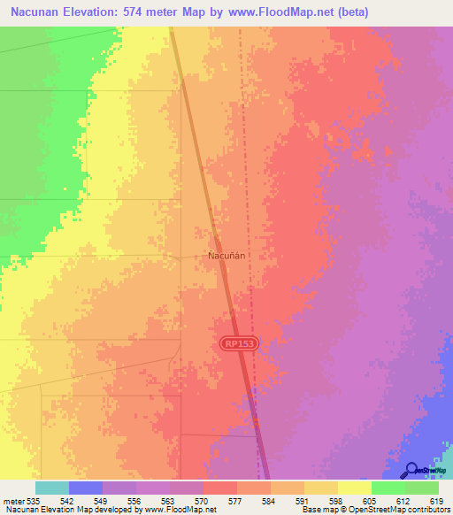 Nacunan,Argentina Elevation Map