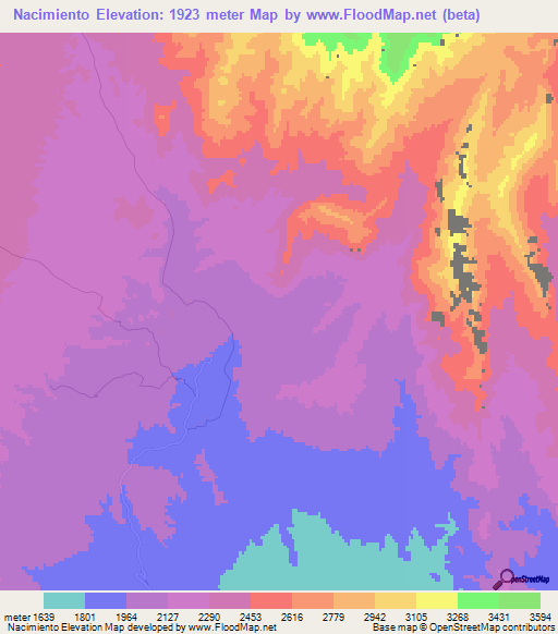 Nacimiento,Argentina Elevation Map