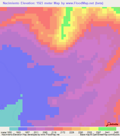Nacimiento,Argentina Elevation Map