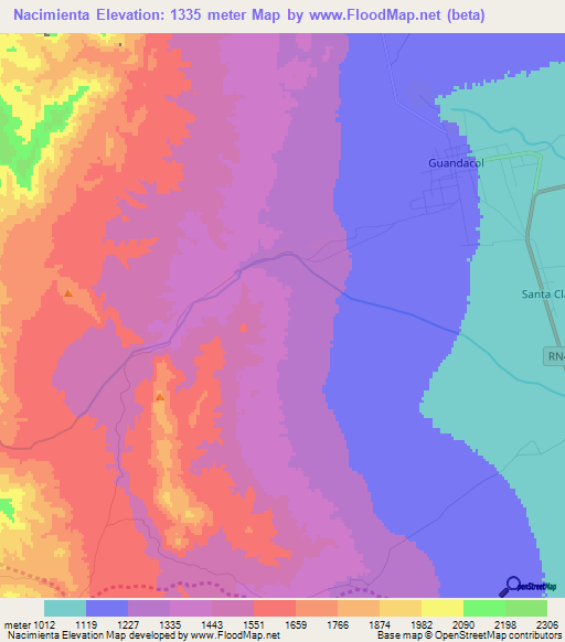 Nacimienta,Argentina Elevation Map
