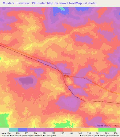 Musters,Argentina Elevation Map