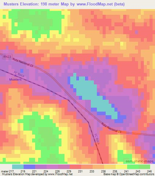 Musters,Argentina Elevation Map
