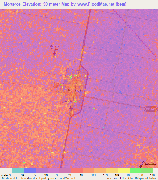 Morteros,Argentina Elevation Map