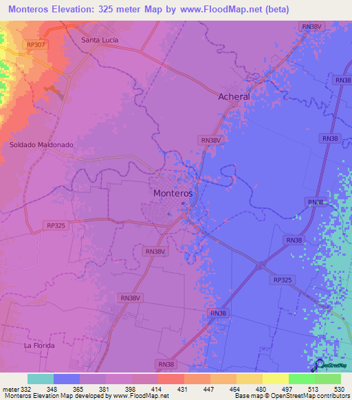 Monteros,Argentina Elevation Map