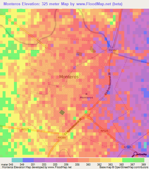 Monteros,Argentina Elevation Map