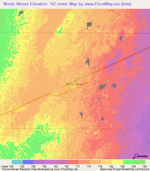 Monte Nievas,Argentina Elevation Map