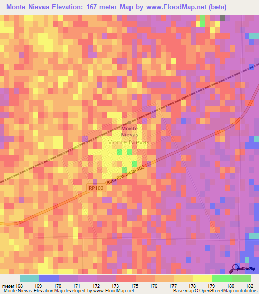 Monte Nievas,Argentina Elevation Map