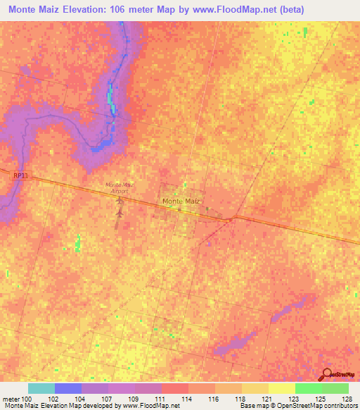 Monte Maiz,Argentina Elevation Map