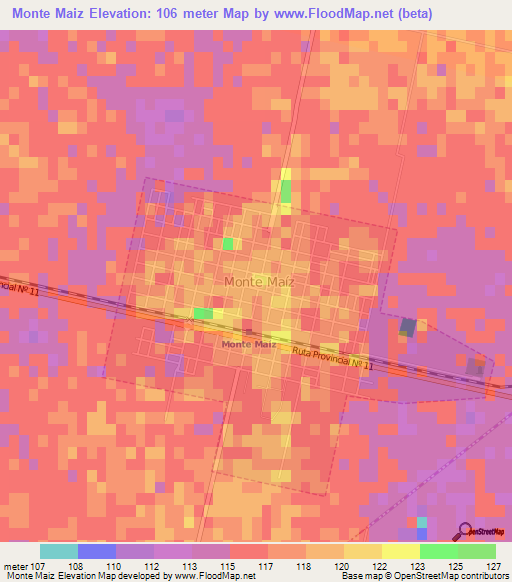 Monte Maiz,Argentina Elevation Map