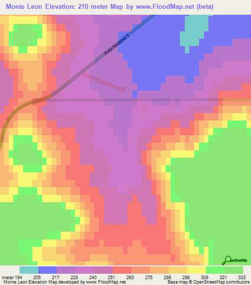 Monte Leon,Argentina Elevation Map