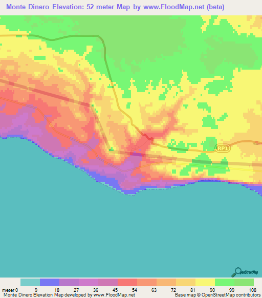 Monte Dinero,Argentina Elevation Map