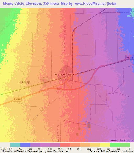Monte Cristo,Argentina Elevation Map