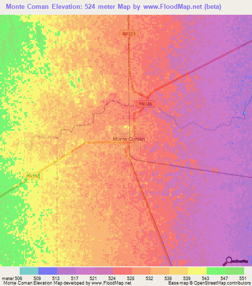 Monte Coman,Argentina Elevation Map