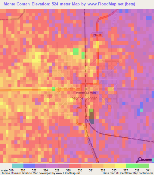 Monte Coman,Argentina Elevation Map