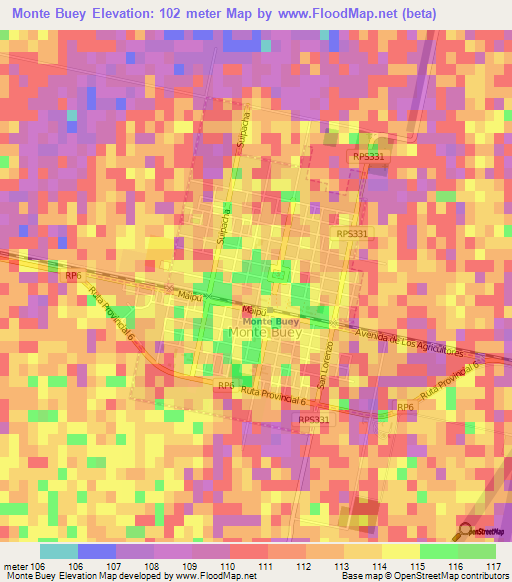 Monte Buey,Argentina Elevation Map