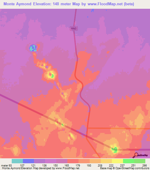 Monte Aymond,Argentina Elevation Map