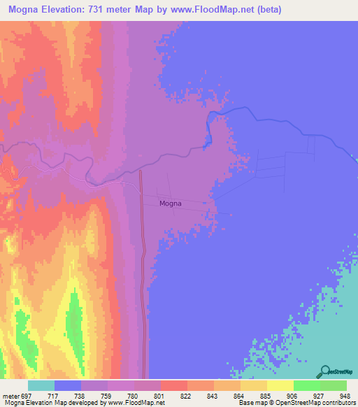 Mogna,Argentina Elevation Map