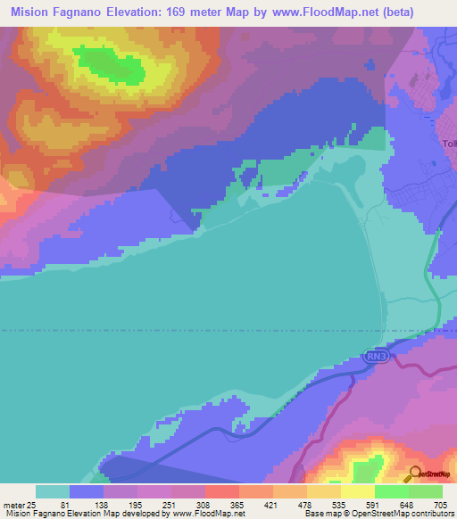Mision Fagnano,Argentina Elevation Map