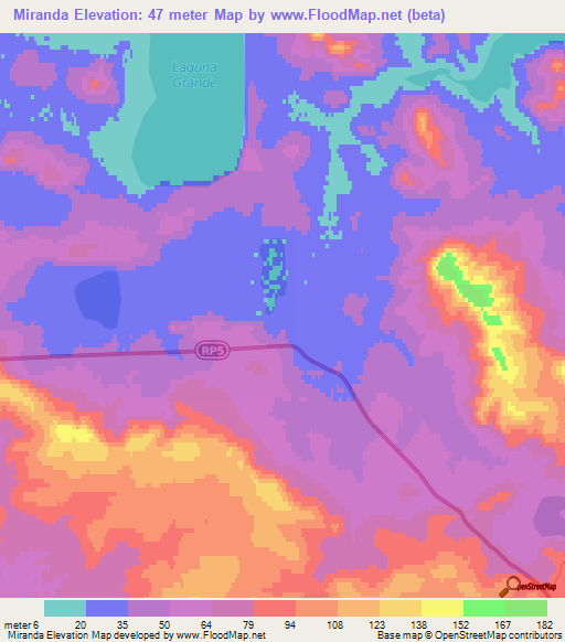 Miranda,Argentina Elevation Map