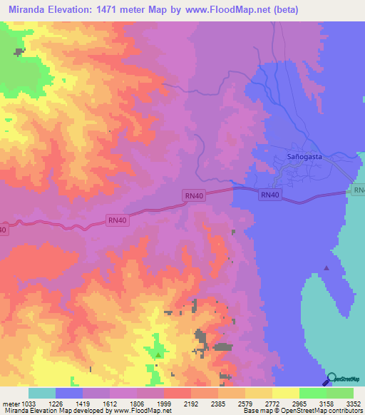 Miranda,Argentina Elevation Map