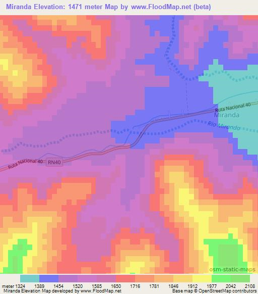 Miranda,Argentina Elevation Map