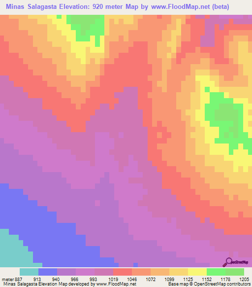 Minas Salagasta,Argentina Elevation Map