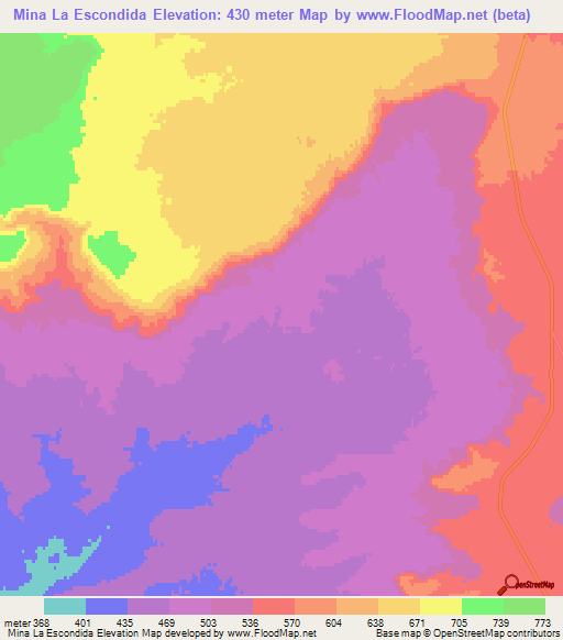 Mina La Escondida,Argentina Elevation Map
